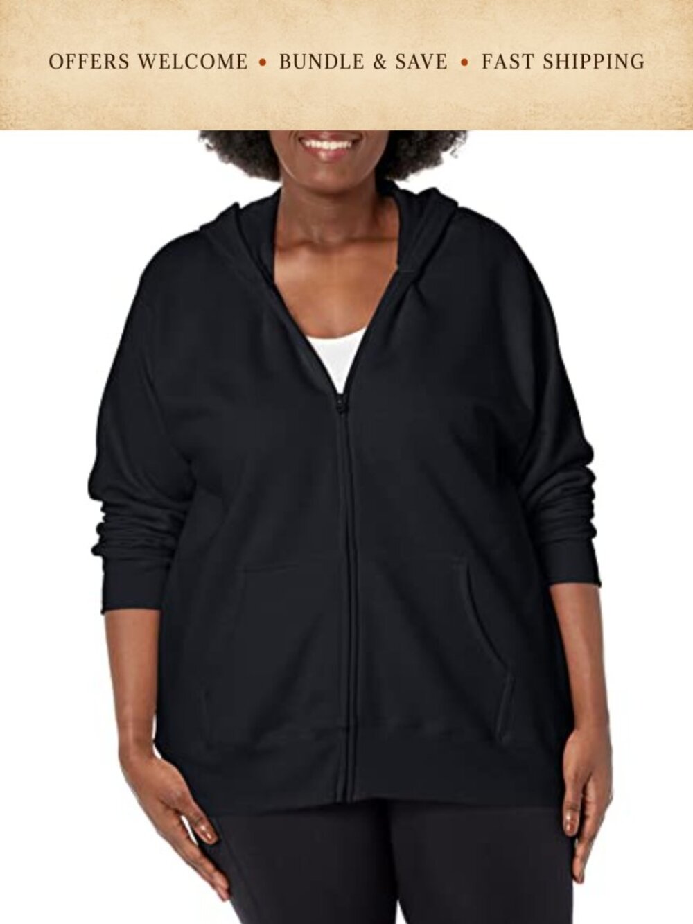 Plus Size Full Zip Fleece Hoodie Cotton Split Kangaroo Pocket Loungewear